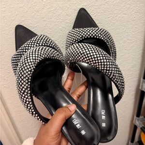 JW PEI Black and Silver Rhinestone Heels